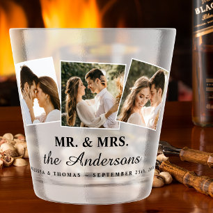 Mr & Mrs Elegant 3 Foto Bride Groom Wedding Shot Schnapsglas