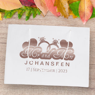 Mr & Mrs. Elegant Classic Rose Gold Folie Newlywed Große Geschenktüte