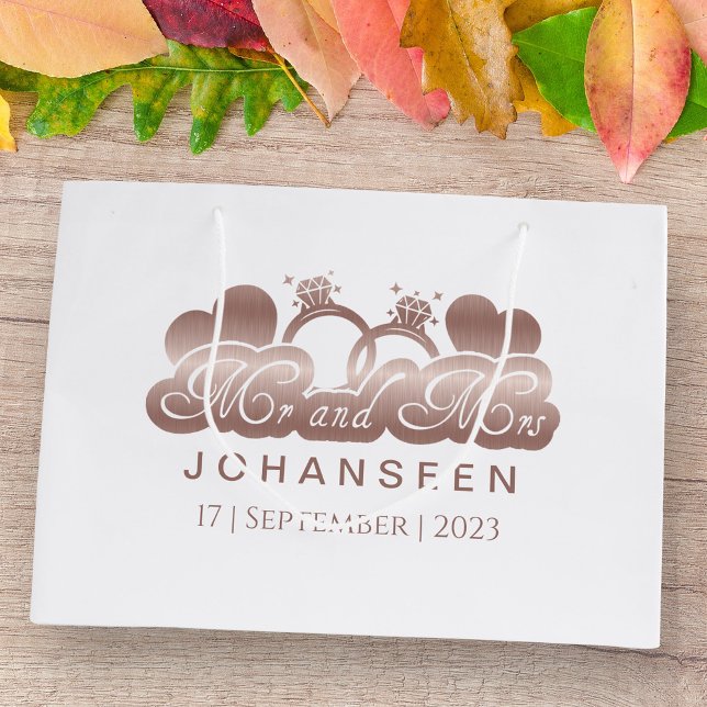 Mr & Mrs. Elegant Classic Rose Gold Folie Newlywed Große Geschenktüte (Von Creator hochgeladen)