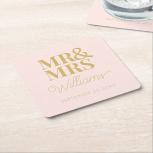 Mr Mrs Elegant Proben Verlobungsfeier Klassisch Rechteckiger Pappuntersetzer