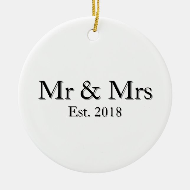 Mr & Mrs Est. Year Elegant Personalized Couple  Keramik Ornament (Vorne)