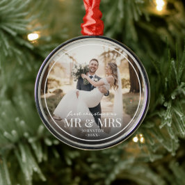 Mr & Mrs First Chirstmas Boarder Custom Photo Ornament Aus Metall