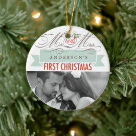 Mr & Mrs. First Christmas Mistletoes Foto Wedding Keramik Ornament