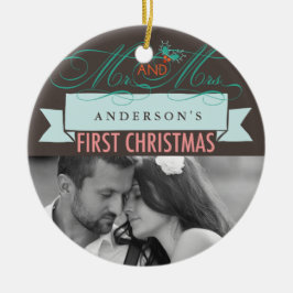 Mr & Mrs. First Christmas Mistletoes Foto Wedding Keramikornament