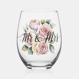 Mr & Mrs Floral Schrift  Weinglas Ohne Stiel