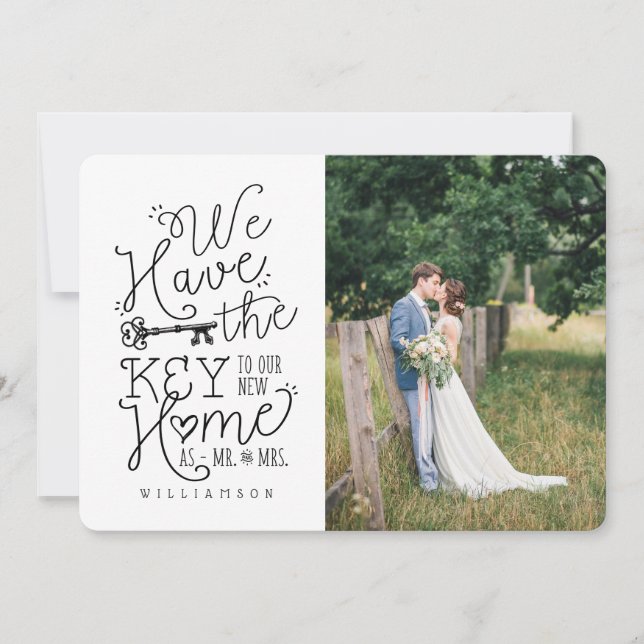 Mr. & Mrs. Foto Wir haben den Schlüssel zu unserem Ankündigung (Vorderseite)