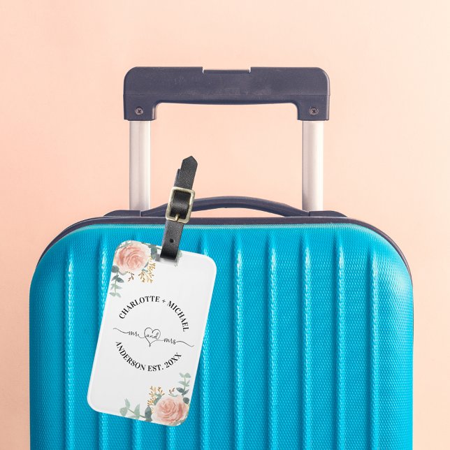 Mr. Mrs frisch vermählte Rose Goldfloralen Grün Gepäckanhänger (Von Creator hochgeladen)