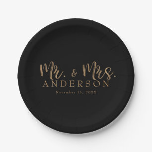 MR. & MRS. Gold Schriftzug Moderne Minimalistik Pappteller