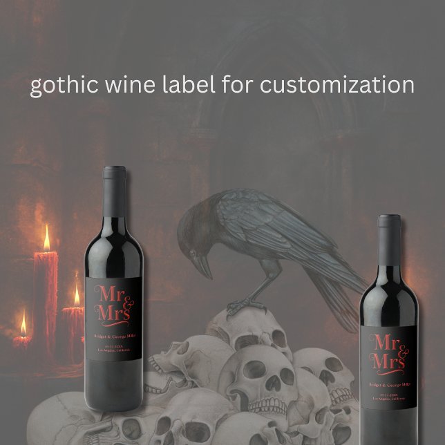 Mr & Mrs. Gothic Wedding - Red Metallic Drehbuch Weinetikett (Von Creator hochgeladen)