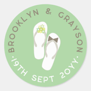 Mr & Mrs Green Blume Flip Flops Beach Wedding Runder Aufkleber