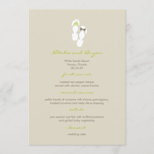 Mr & Mrs Green Flip Flops Beach Wedding Menu Card Menükarte