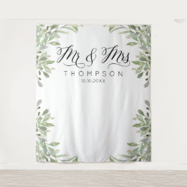 Mr & Mrs. Greenery Hochzeitsbanner Wandteppich