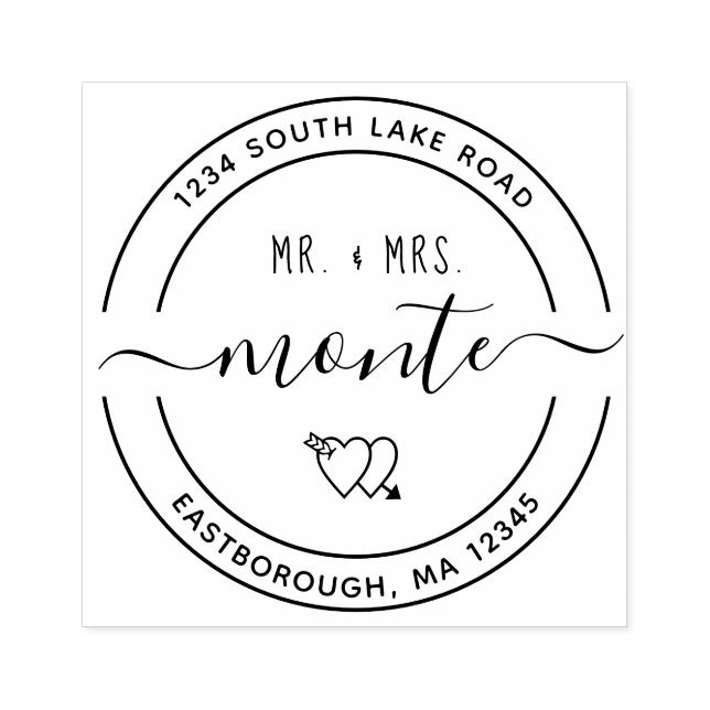 Mr & Mrs Heart 5 Custom Round Rücksendeadresse Gummistempel (Prägung)