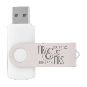 MR & MRS. Hochzeitsstifte, bearbeitbarer Foto USB Stick