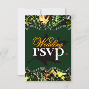 Mr & Mrs Hunting Camouflage Green Wedding RSVP Car Karte