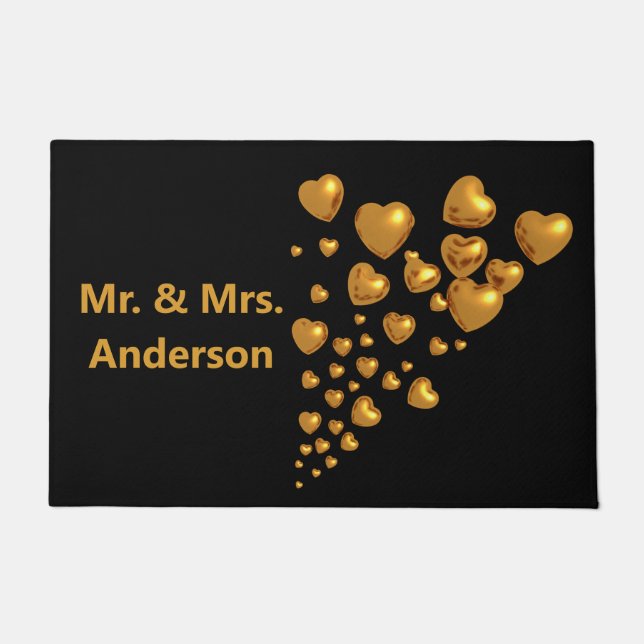 Mr & Mrs. Ihr Nachname gerade verheiratet Golden H Fußmatte (Vorderseite)