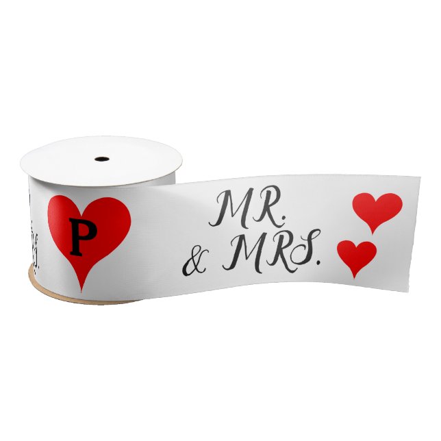 Mr. Mrs. Initials Red Hearts 3 INCH Satinband (Spule)