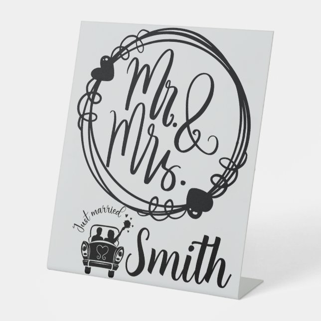 Mr & Mrs Just Married Wedding Custom Sign Sockelschild (Vorderseite)