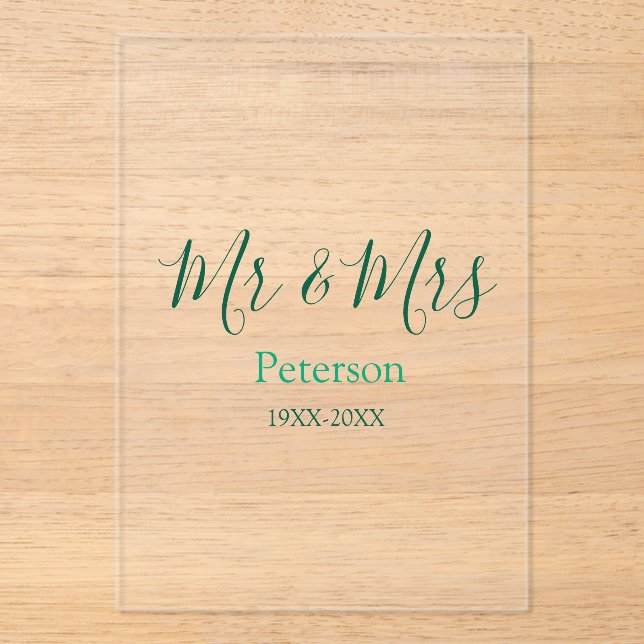 Mr & Mrs last name married year wedding engagement Acryleinladungen (Vorderseite)