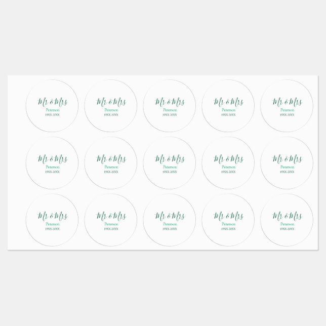 Mr & Mrs last name married year wedding engagement Etiketten (Blatt)