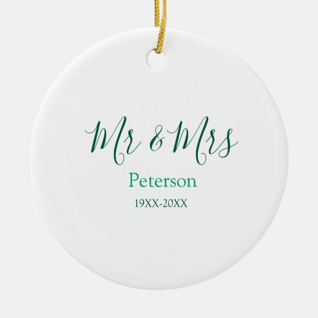 Mr & Mrs last name married year wedding engagement Keramik Ornament (Vorne)