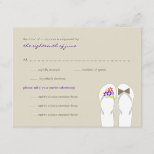 Mr & Mrs Lila Flip Flops Beach Wedding RSVP Card Karte