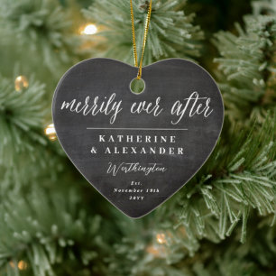 Mr & Mrs Merrily Ever After Holiday Wedding Foto Keramik Ornament