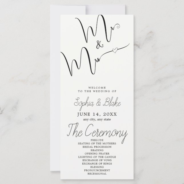 Mr & Mrs Minimalistisch Off White Wedding Program (Vorderseite)