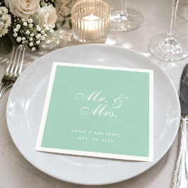 Mr & Mrs. Mint Green Wedding Simple Elegant Script Serviette