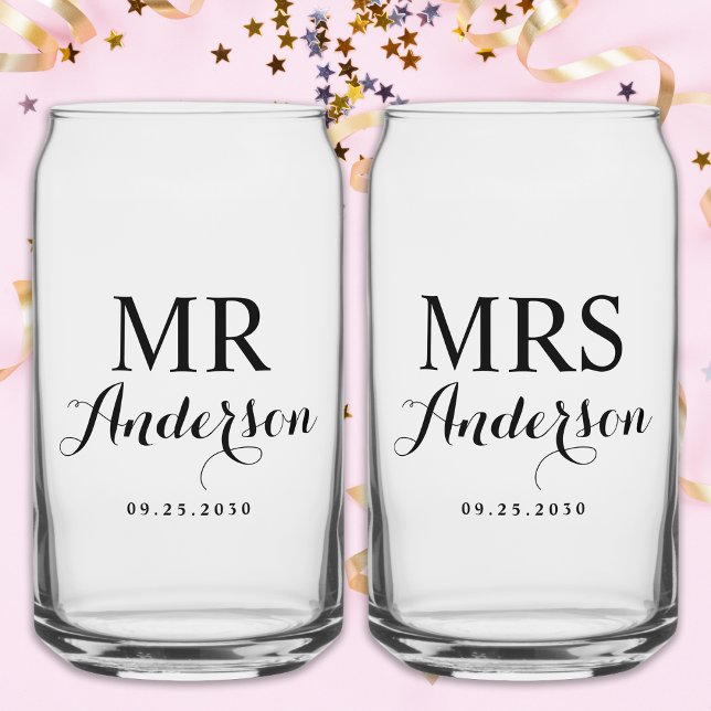 Mr & Mrs Modern Elegant Individuelle Name Date Wed Dosenglas (Von Creator hochgeladen)