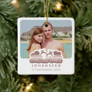 Mr & Mrs Modern Rose Gold Couple Foto Weihnachten Keramikornament