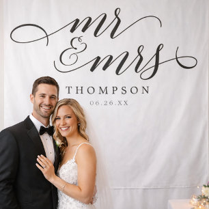 Mr & Mrs Moderner Hochzeitskulisse-Banner Wandteppich