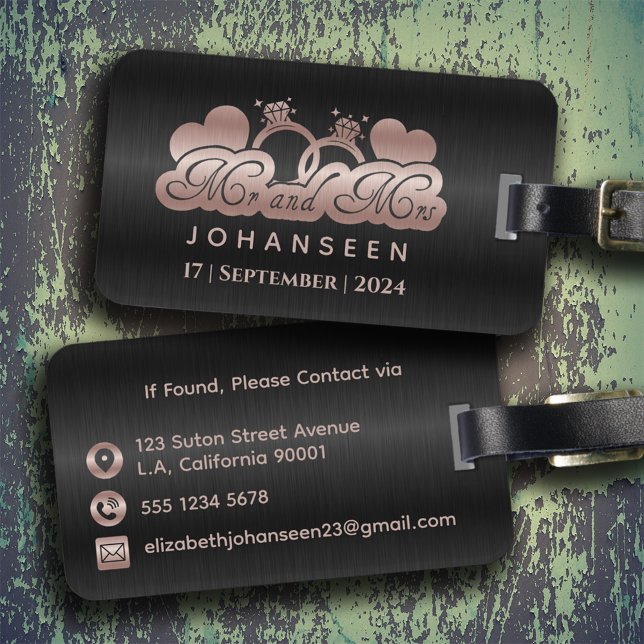 Mr & Mrs Monogram Black Rose Gold Wedding neu Gepäckanhänger (Von Creator hochgeladen)