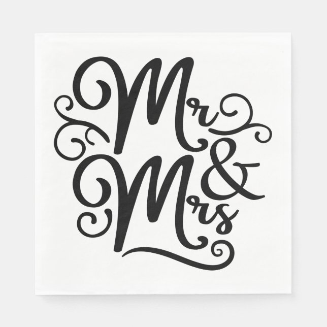 Mr & Mrs Monogram Wedding Just Married Schwarz-wei Serviette (Vorderseite)