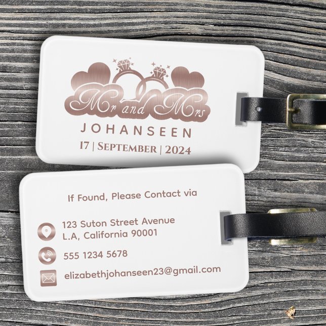 Mr & Mrs Monogram White Rose Gold Wedding neu Gepäckanhänger (Von Creator hochgeladen)