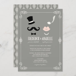 Mr & Mrs Mustache and Lips Vintag Chic Wedding Einladung