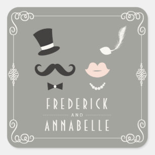 Mr & Mrs Mustache and Lips Vintag Chic Wedding Quadratischer Aufkleber