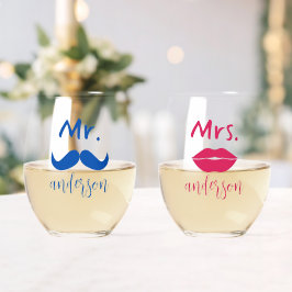 Mr & Mrs Mustache Lips Personalisiert Wedding Weinglas Ohne Stiel