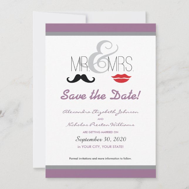 Mr & Mrs Mustache & Lipstick Rett-the-Date! Save The Date (Vorderseite)