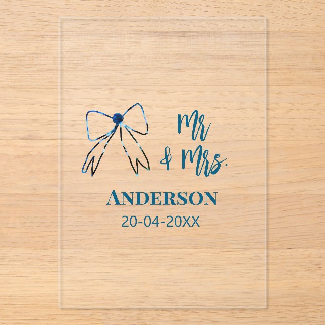 Mr. & Mrs. Name Datum Gastgeschenk Hochzeit blau g Acryleinladungen (Vorderseite)