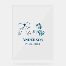 Mr. & Mrs. Name Datum Gastgeschenk Hochzeit blau g
