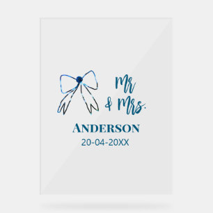 Mr. & Mrs. Name Datum Gastgeschenk Hochzeit blau g Acrylschild