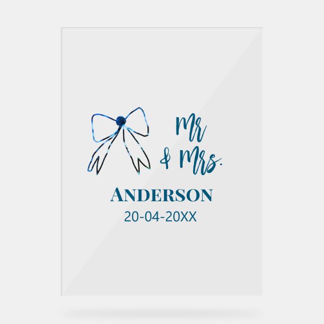 Mr. & Mrs. Name Datum Gastgeschenk Hochzeit blau g Acrylschild (Vorderseite)