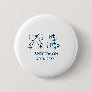 Mr. & Mrs. Name Datum Gastgeschenk Hochzeit blau g Button