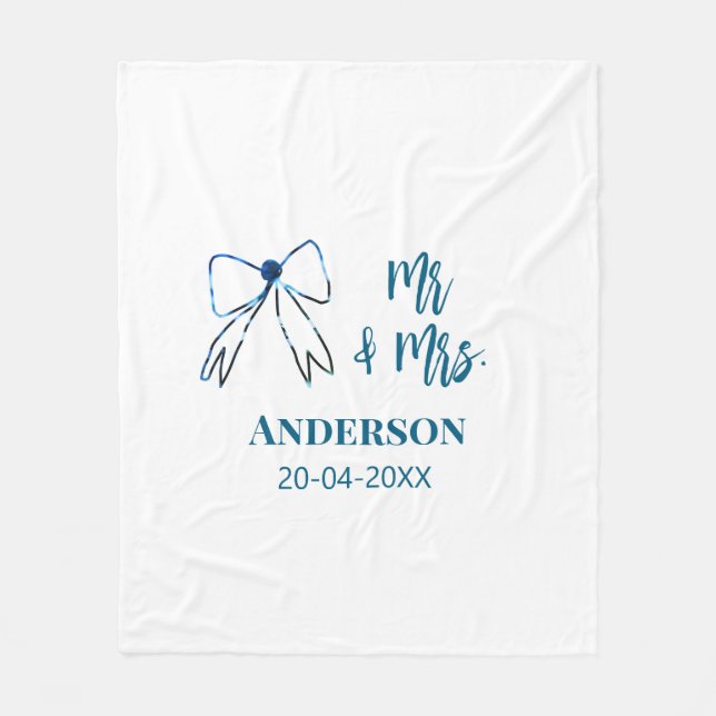 Mr. & Mrs. Name Datum Gastgeschenk Hochzeit blau g Fleecedecke (Vorderseite)