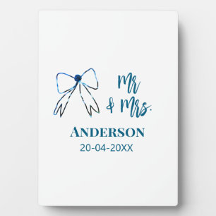 Mr. & Mrs. Name Datum Gastgeschenk Hochzeit blau g Fotoplatte
