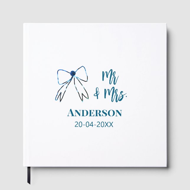 Mr. & Mrs. Name Datum Gastgeschenk Hochzeit blau g Gästebuch (Vorderseite)