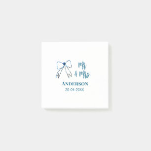 Mr. & Mrs. Name Datum Gastgeschenk Hochzeit blau g Post-it Klebezettel