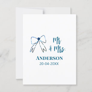 Mr. & Mrs. Name Datum Gastgeschenk Hochzeit blau g Postkarte