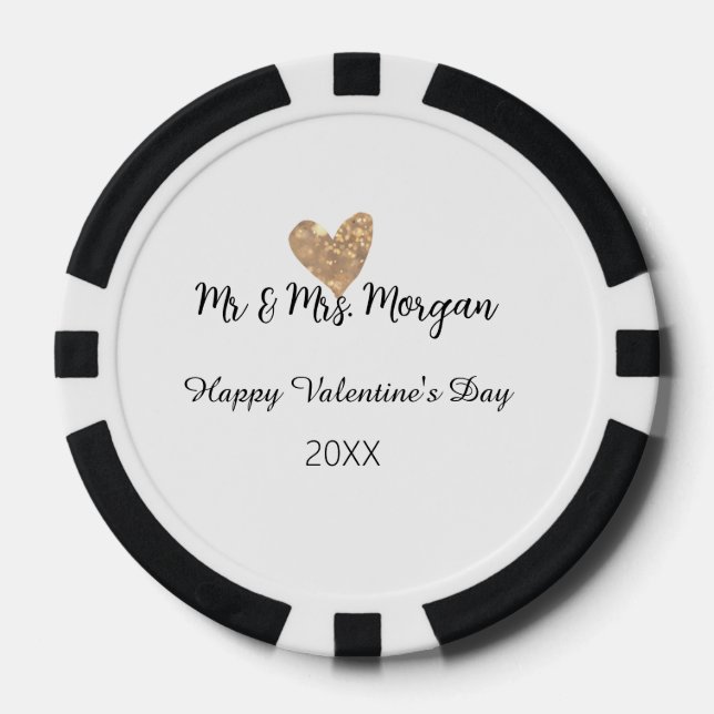 Mr & Mrs name happy Valentine's day gold heart  Pokerchips (Vorderseite)